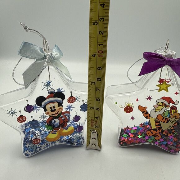 2 Disney Christmas Star Ornaments Mickey Mouse Tigger Glitter Filled 4" Tall - Picture 8 of 8